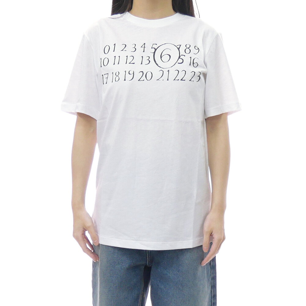 MM6 エムエムシックス キッズ レディース クルーネックTシャツ M61020 MM02Y ナンバリングロゴ プリント コットン ホワイト