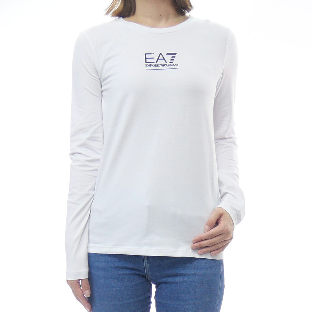EMPORIO ARMANI エンポリオアルマーニ EA7 レディース クルーネック ロングTシャツ 7W000415 AF10373 ホワイト ロゴ 長袖 カットソー