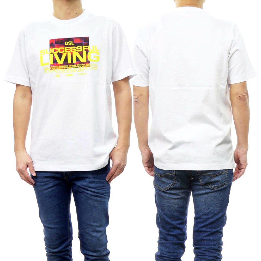 DIESEL ディーゼル メンズ クルーネック Tシャツ A12275 0BEAF / T-JUST-N5 ホワイト BOXプリント