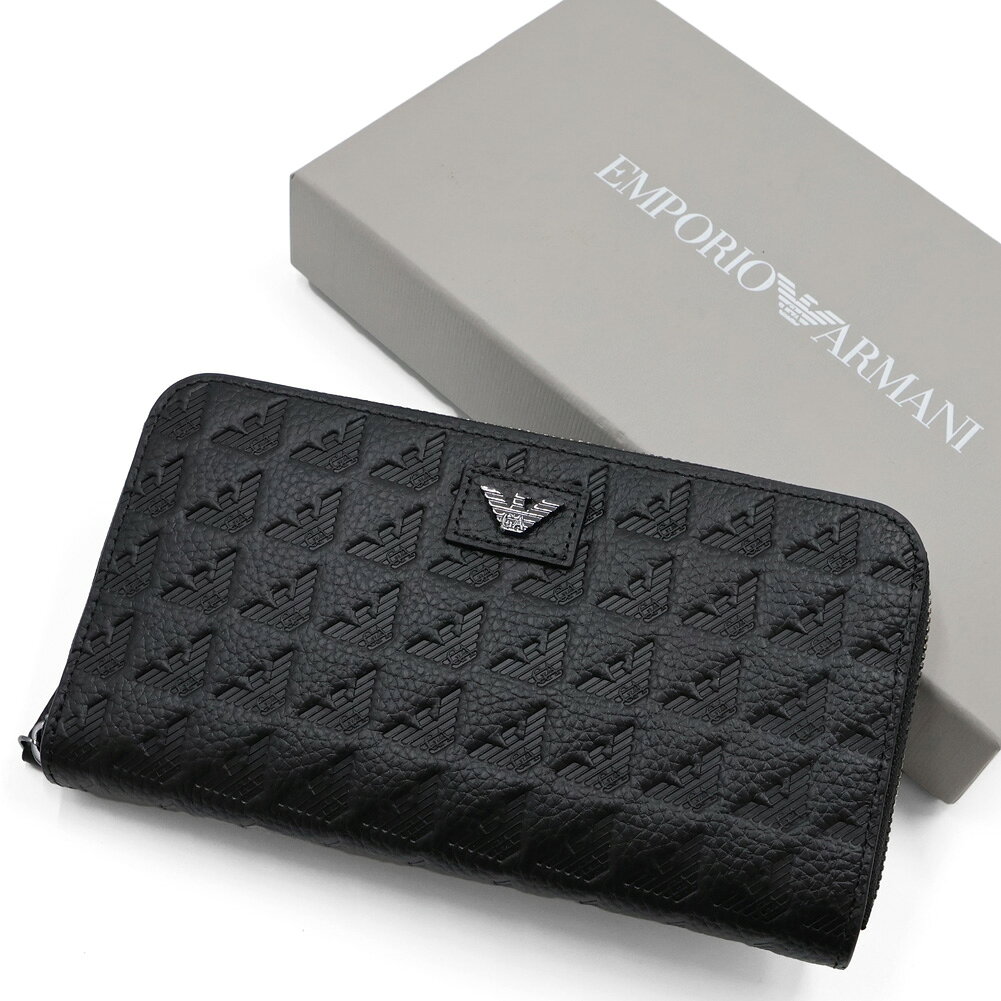 【期間限定ポイント5倍】EMPORIO ARMANI エンポリオ アルマーニ メンズ 長財布 EM001739 AF14774 型押し イーグル レザー ブラック 定番人気商品 ウォレット 渋い ちょいワル 色気