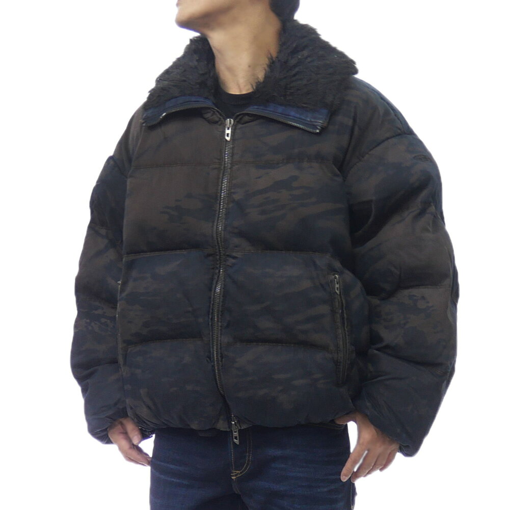 DIESEL ディーゼル メンズ 中綿ジャケット ブルゾン A18757 0LKCK / W-JOHNS インディゴブルー デニム レーザー加工 ファー襟 パデッド パファー アウター 防風 防寒 保温