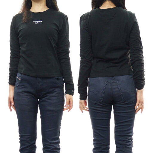 TOMMY JEANS トミージーンズ レディース クルーネック ロングTシャツ DW16438 ブラック TOMMY JEANS トミージーンズ レディース クルーネック ロングTシャツ DW16438 ブラック