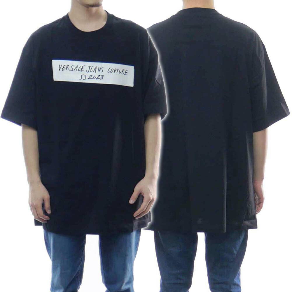 VERSACE JEANS ヴェルサーチェジーンズ メンズクルーネックTシャツ 74GAHE01 CJ00E ブラック