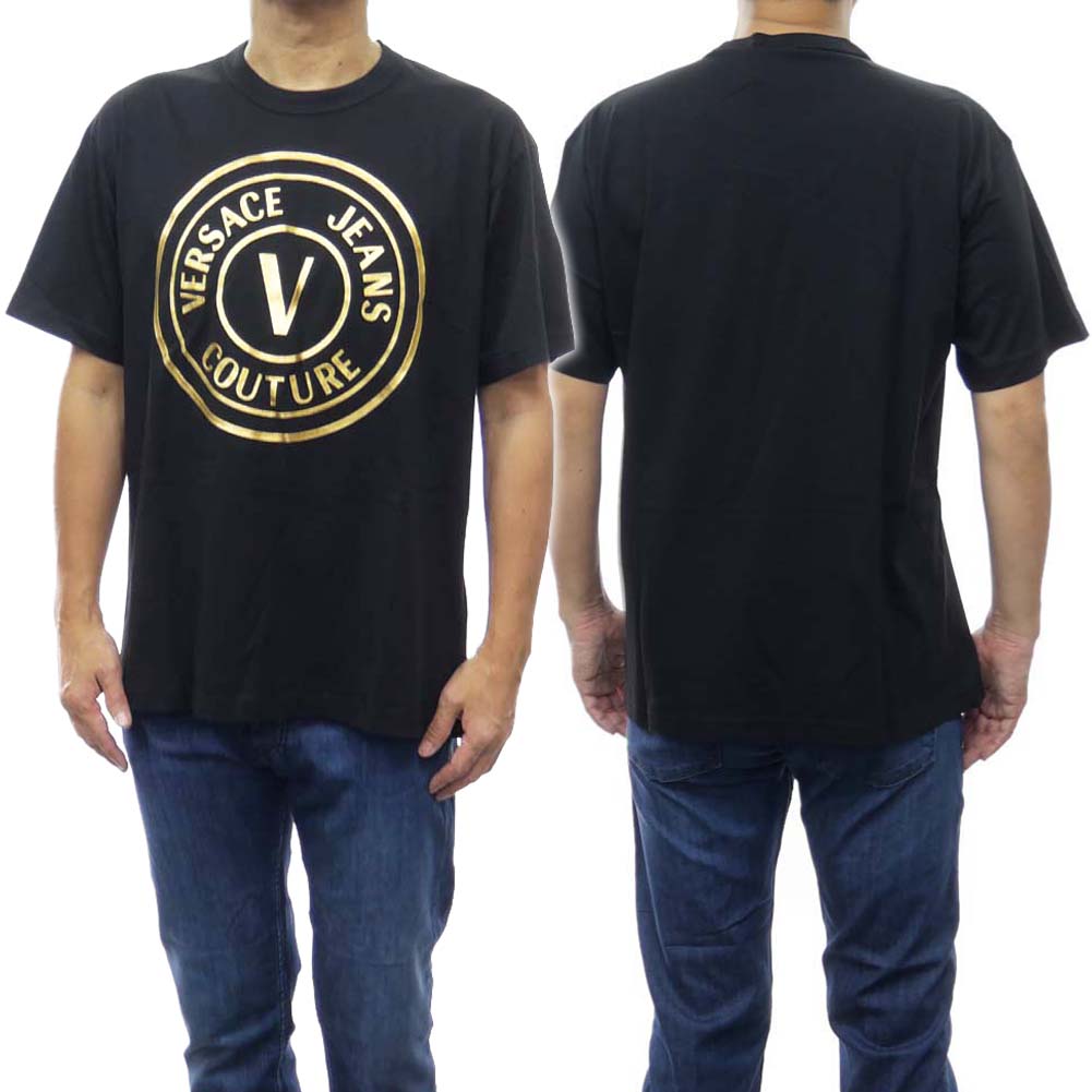 VERSACE JEANS ヴェルサーチェジーンズ メンズクルーネックTシャツ 74GAHT05 CJ00T ブラック