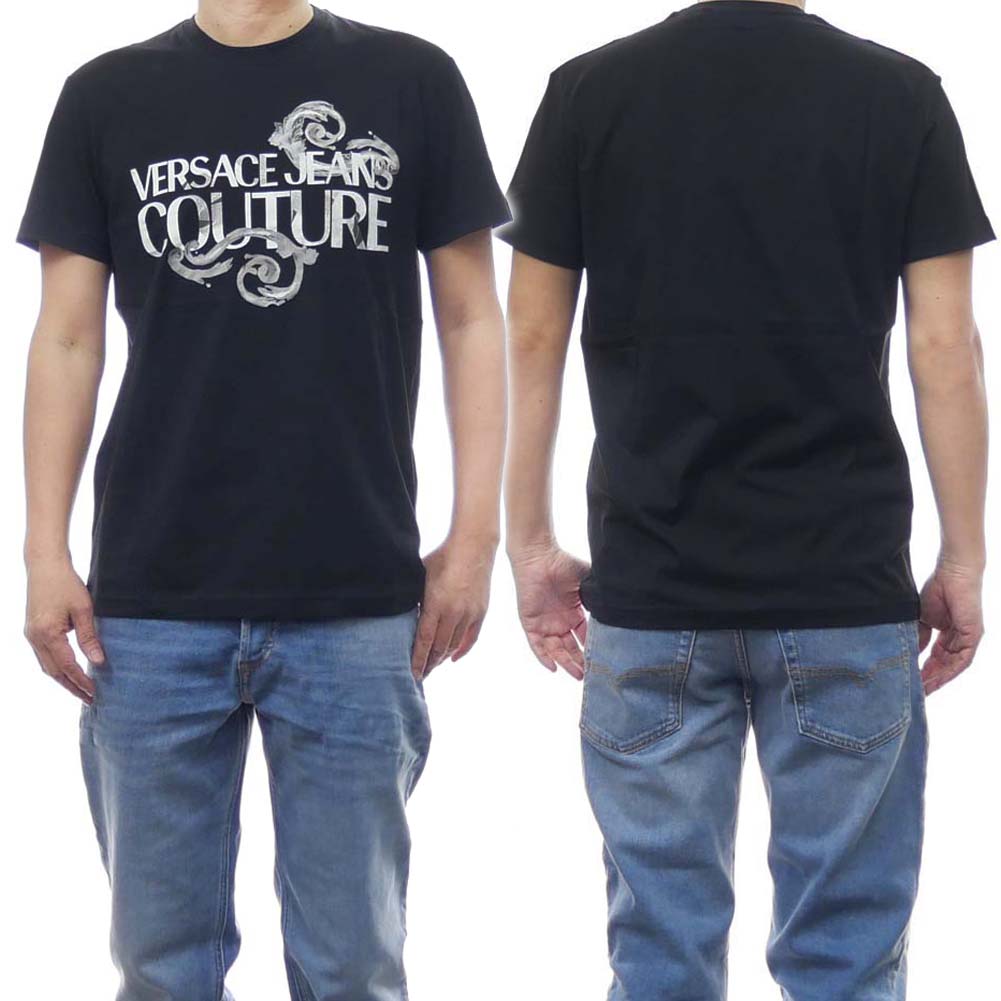 VERSACE JEANS ヴェルサーチェジーンズ メンズクルーネックTシャツ 76GAHG00 UP600 ブラック /2024春夏新作