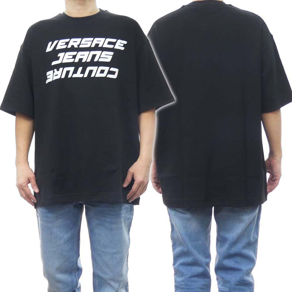 VERSACE JEANS ヴェルサーチェジーンズ メンズクルーネックTシャツ 76GAHG07 UP607 ブラック /2024春夏新作