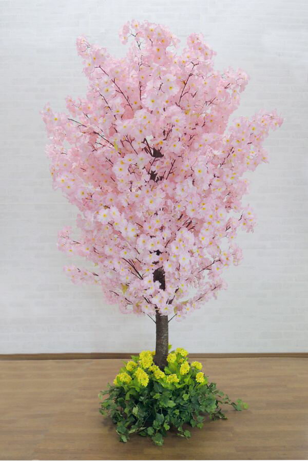 桜の木 230cm 装飾仕立て (菜の花バージョン 造作 造花 サクラ ピンク 人工観葉植物 インテリア おしゃれ 室内 大型 春 飾り フェイクグリーン 作り物 造木)