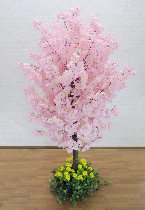 桜の木 230cm 装飾仕立て (菜の花バージョン 造作 造花 サクラ ピンク 人工観葉植物 インテリア おしゃれ 室内 大型 春 飾り フェイクグリーン 作り物 造木)