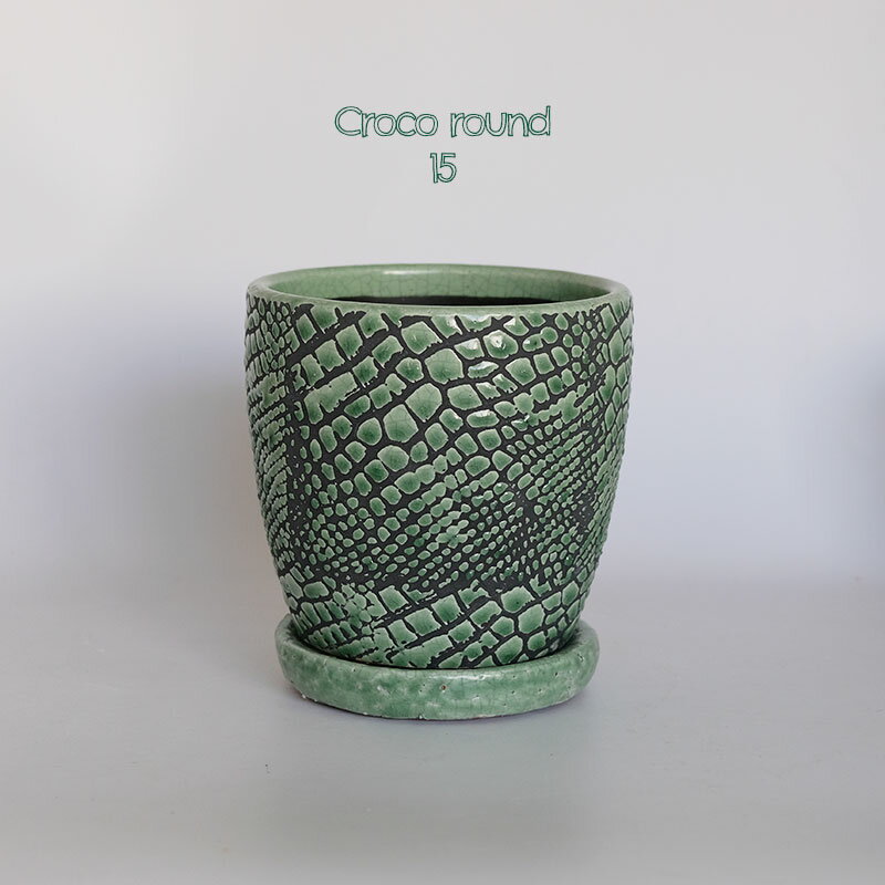 植木鉢 おしゃれ クロコラウンド15 受皿付 陶器鉢のサムネイル