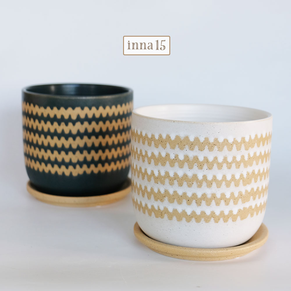 インナ15 植木鉢 陶器 おしゃれ 底穴あり 受皿付 径15cm 高14cm 底穴あり