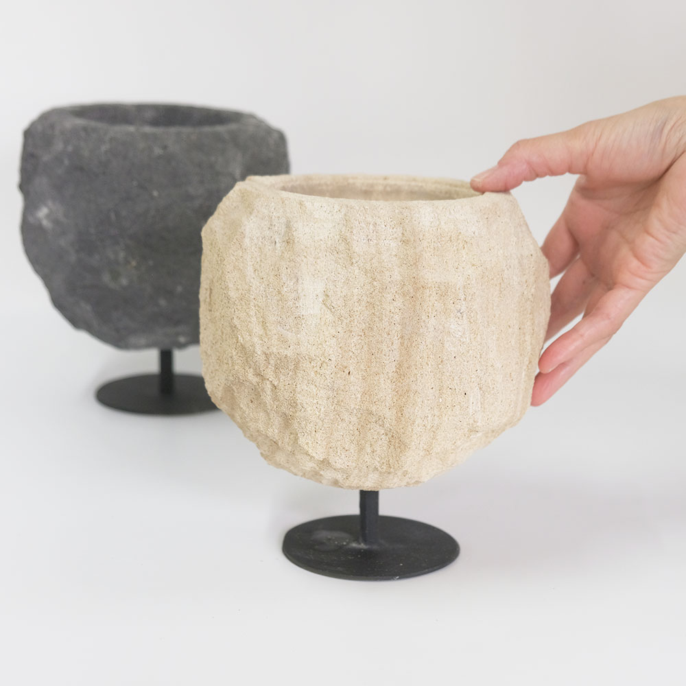 ラウンドストーンスタンドポット stem 天然石 オブジェ 多肉植物