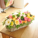 アレンジメントフラワー 高級バラ FLOWER GARDEN(バスケット仕立て・アプリコット系)結婚祝い 出産祝い 誕生祝い バースディ ブライダル 婚約 誕生日 贈り物 フラワーギフト プレゼント お祝い お花 送料無料 メッセージカード無料