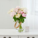 花瓶フラワー・フラワーベース レザー調ホルダー付きクリアガラス シャクヤク12本お花 上品 ハイセンス オシャレ 気品 プレゼント 贈り物 全国配送 送料無料 メッセージカード無料 あす楽