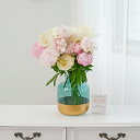 花瓶フラワー・フラワーベース ブルー&ゴールド シャクヤク12本お花 上品 ハイセンス オシャレ 気品 プレゼント 贈り物 全国配送 送料無料 メッセージカード...