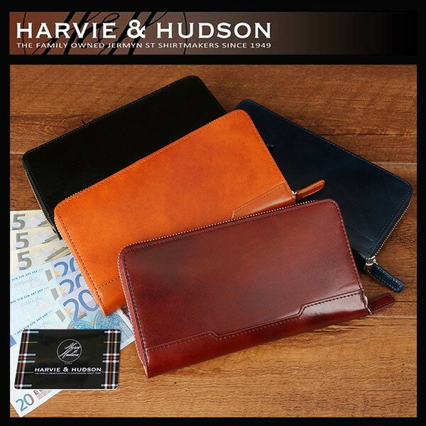 送料無料 財布 メンズ 本革 長財布 Harvie and Hudson(ハービーアンドハドソン) キャピタル社製イタリアンレザー×サラマンダーボンデッドレザー ラウンドファスナー 長財布 牛革 さいふ サイフ キャッシュレス ギフト プレゼント 父の日