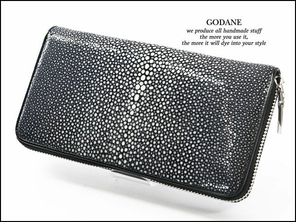 送料無料 長財布 メンズ レディース エイ革 天然ガルーシャ革 栃木オイルヌメ革 ラウンドファスナー 本革 長財布 ブラック ギフト プレゼント