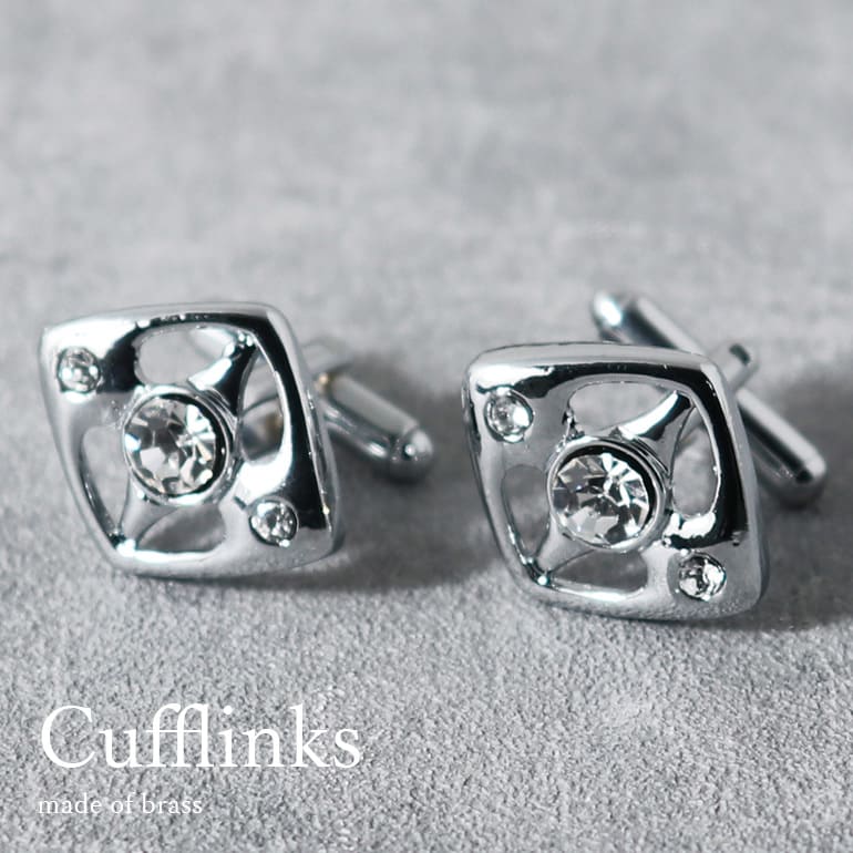 カフスボタン ゴージャス シルバー スクエア型 フォーマル カフリンクス ジルコニア メンズ 紳士用 アクセサリー ビジネス フォーマル [ カフスボタン スー...