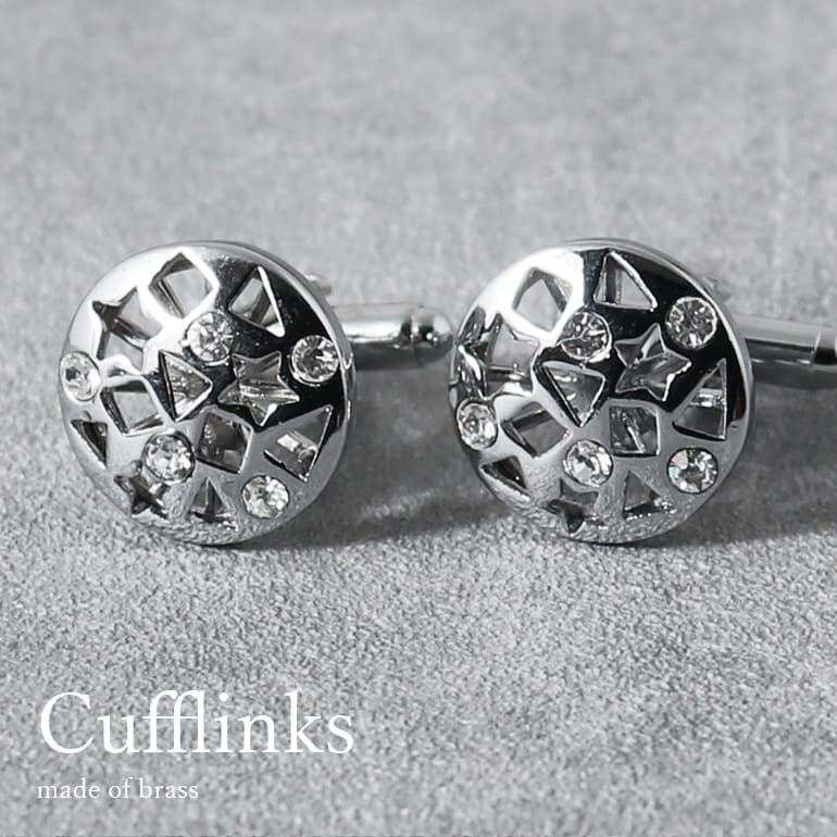 カフスボタン ゴージャス シルバー サークル型 丸形 フォーマル カフリンクス ジルコニア メンズ 紳士用 アクセサリー ビジネス フォーマル [ カフスボタン...