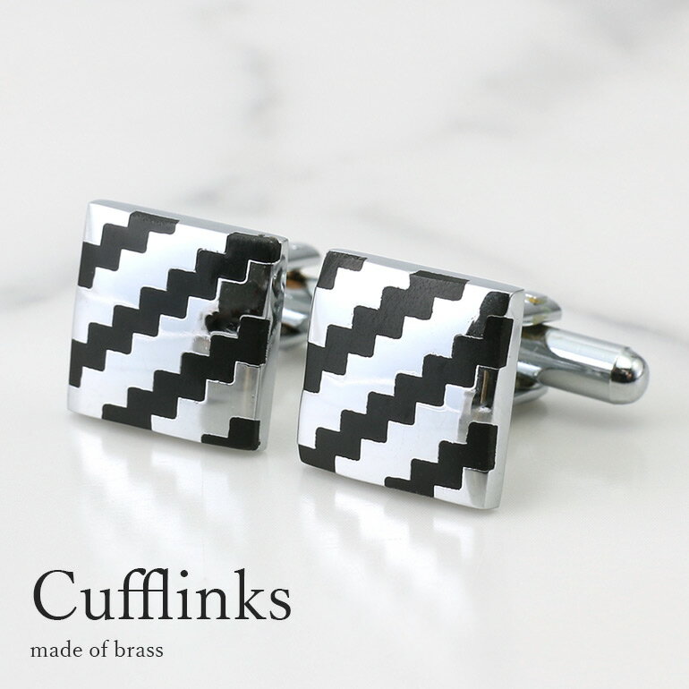 カフス カフスボタン カフリンクス シルバー ブラック 黒 ストライプ スクエア メンズ アクセサリー 紳士用 ビジネス フォーマル [ ワイシャツ ダブルカフ...
