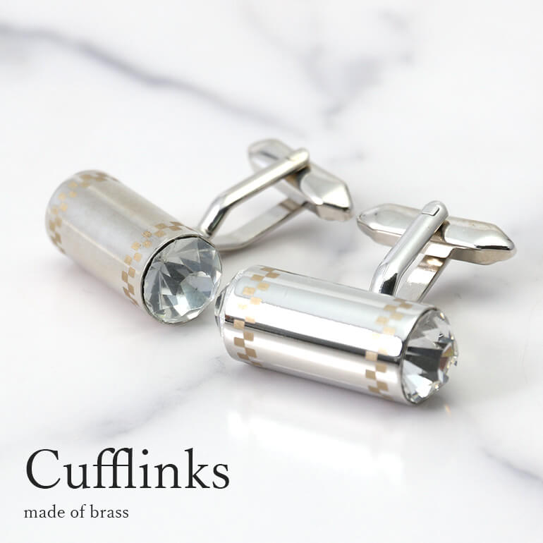 カフス カフスボタン カフリンクス シルバー クリスタルガラス 円柱 メンズ アクセサリー 紳士用 ビジネス フォーマル [ ワイシャツ スーツ プレゼント ギ...