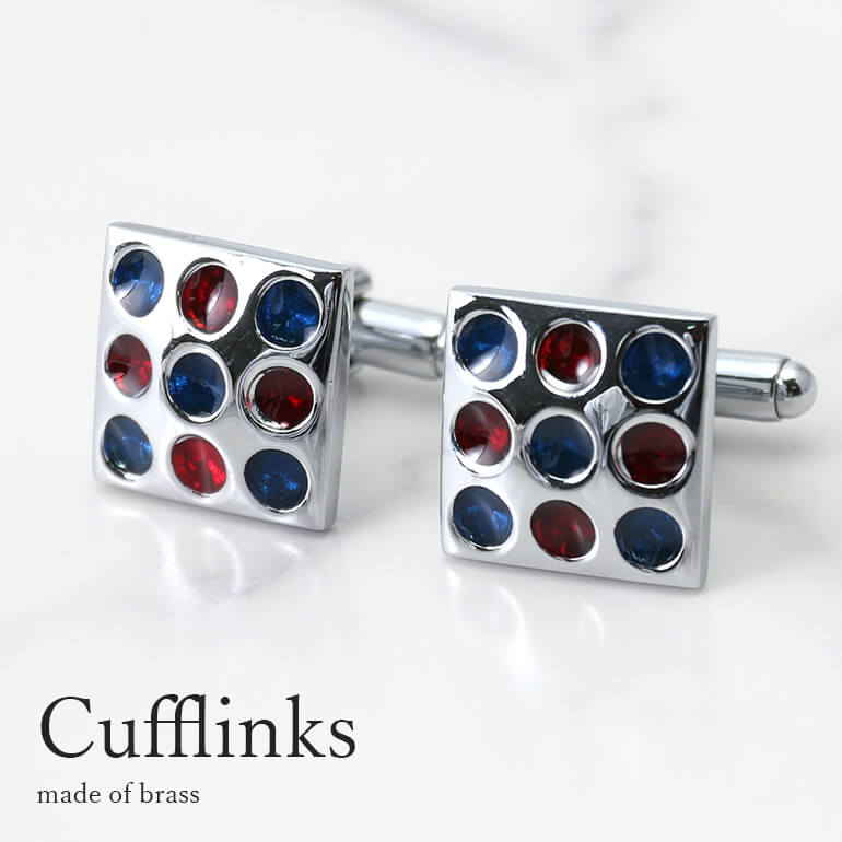 カフス カフスボタン カフリンクス シルバー スクエア クリスタルガラス レッド 赤 ブルー 青 メンズ アクセサリー 紳士用 ビジネス フォーマル [ ワイシ...