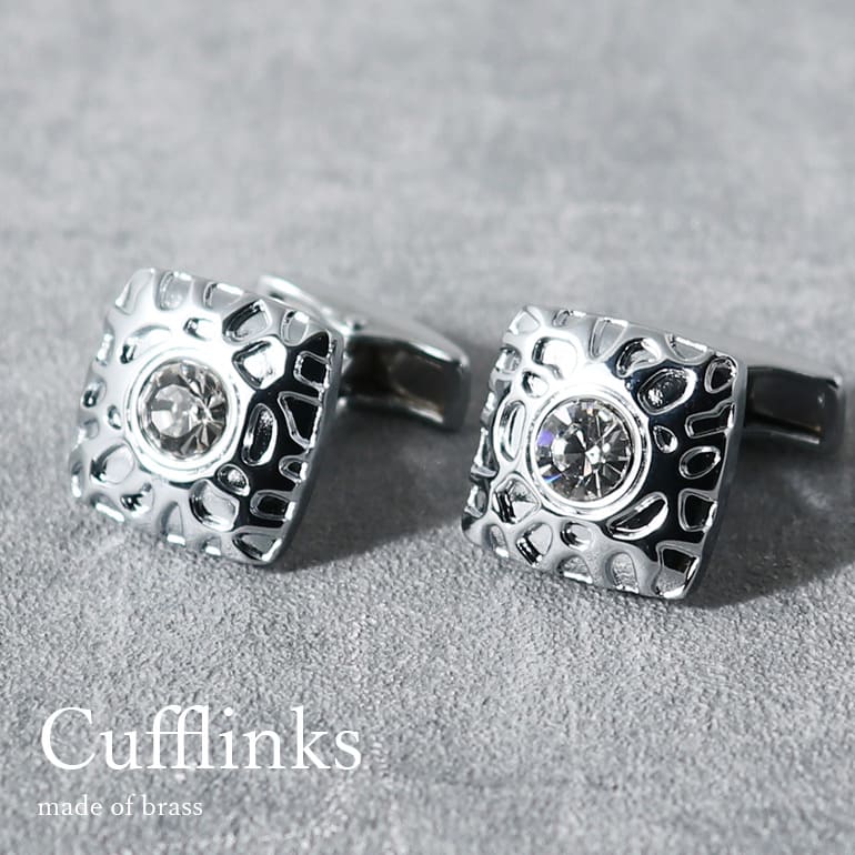 カフスボタン カフリンクス スクエア シルバー ストーン 真鍮 メンズ アクセサリー 紳士用 ビジネス フォーマル [ ワイシャツ スーツ 結婚式 プレゼント ...