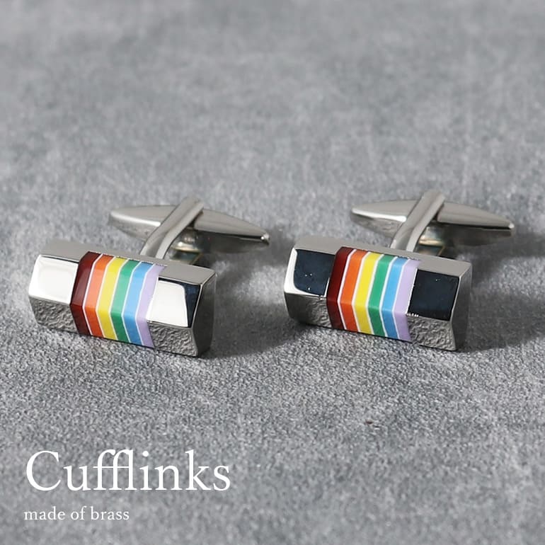 カフスボタン カフリンクス レインボー カラフル 虹 シルバー 真鍮 メンズ アクセサリー 紳士用 ビジネス フォーマル [ ワイシャツ スーツ 結婚式 プレゼ...