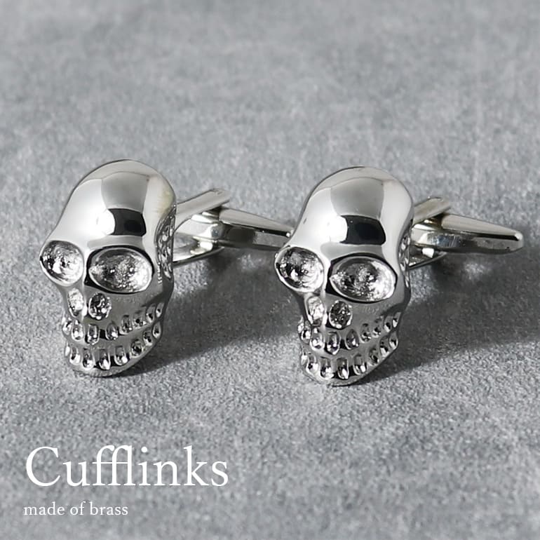 カフスボタン カフリンクス 骸骨 どくろ スカル シルバー メンズ アクセサリー 紳士用 スーツ ワイシャツ ビジネス フォーマル [ ワイシャツ スーツ 結婚...