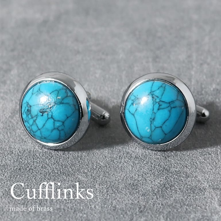 カフスボタン カフリンクス ブルー 青 ターコイズ風 サークル 丸形 シルバー メンズ アクセサリー 紳士用 ビジネス フォーマル [ ワイシャツ 結婚式 プレ...