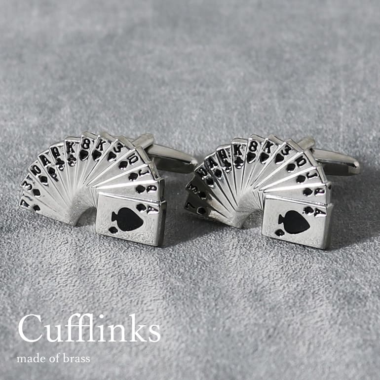 カフスボタン カフリンクス トランプ シルバー スペード 真鍮 メンズ 紳士用 アクセサリー ビジネス フォーマル スーツ ワイシャツ 結婚式 おしゃれ プレゼ...
