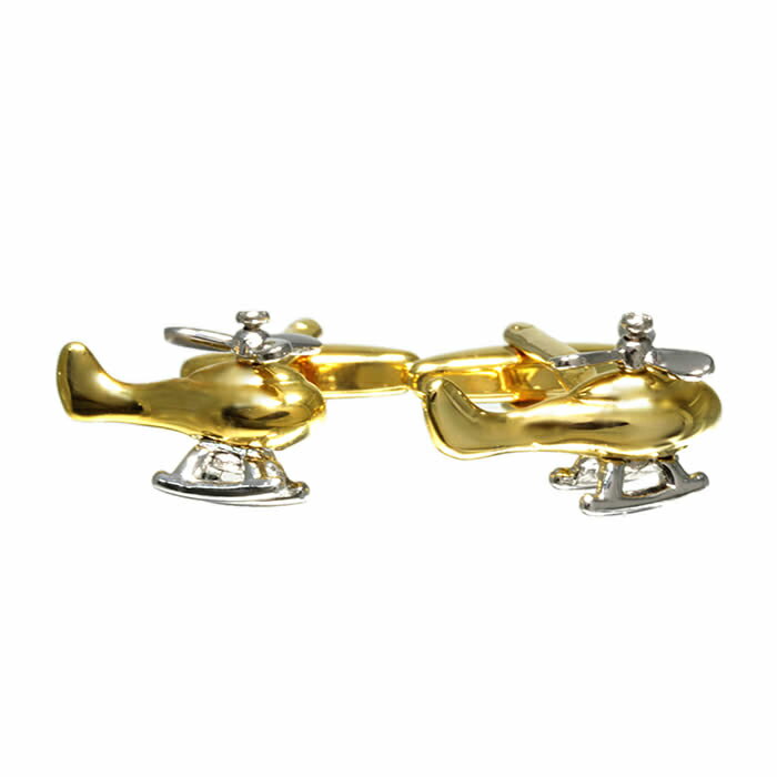 カフスボタン ヘリコプター ゴールド 飛行機 乗り物 カフリンクス 紳士用 メンズ アクセサリー ビジネス フォーマル スーツ ワイシャツ ギフト プレゼント ...