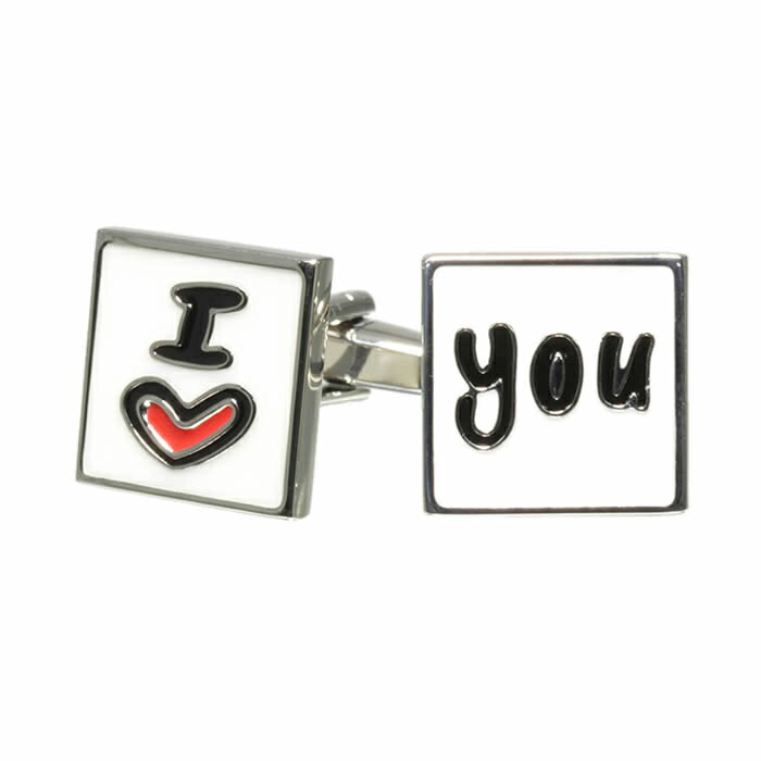 カフスボタン アイラブユー I LOVE YOU ハートマーク ペアデザイン カフリンクス 紳士用 メンズ アクセサリー スーツ ワイシャツ ビジネス フォーマ...