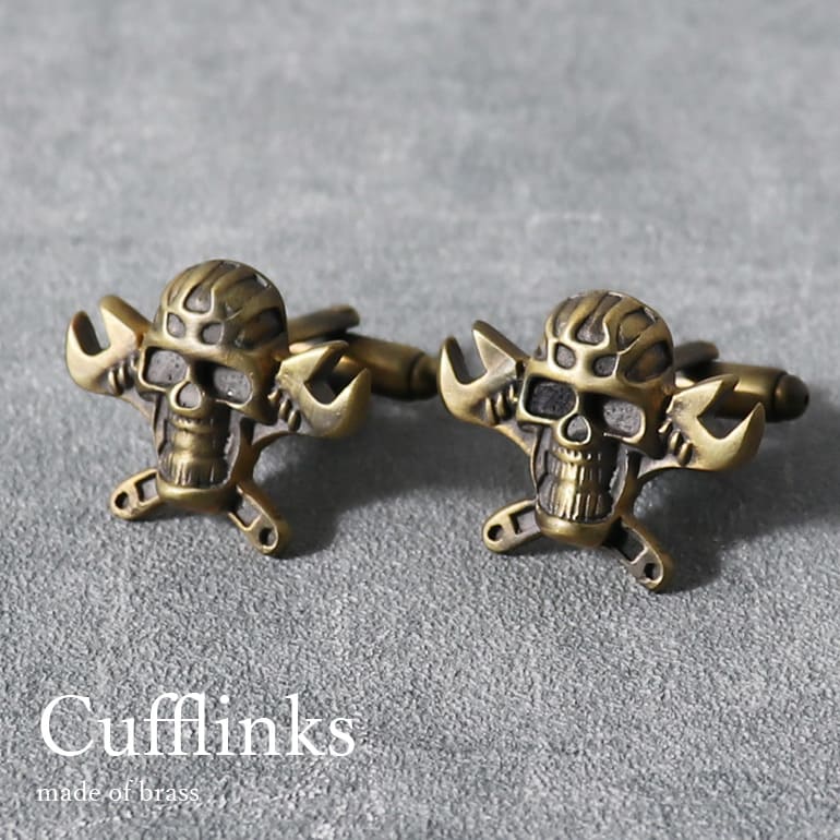 カフスボタン スカル スパナ 骸骨 ガイコツ どくろ スカル シルバー カフリンクス 紳士用 メンズ アクセサリー ビジネス フォーマル スーツ ワイシャツ ギ...