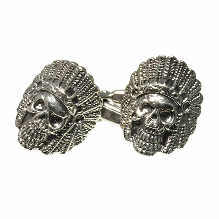 カフスボタン スカル インディアン 骸骨 ガイコツ いぶし どくろ スカル cufflinks カフリンクス 紳士用 メンズ アクセサリー CF-159130 ...