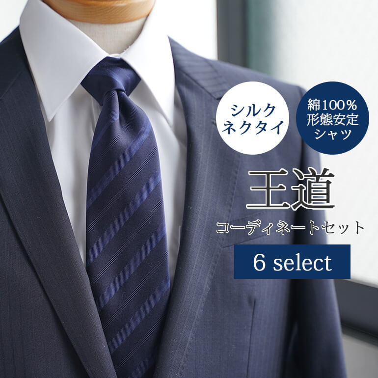 超形態安定シャツ+シルクネクタイ コーディネートセット ワイシャツ ネクタイ ノーアイロン シルク100% 30代 40代 おすすめ コーデセット [ メンズ ...