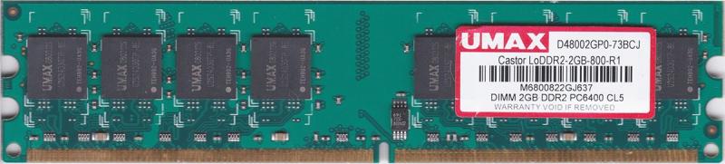 UMAX 2GB DDR2-800 CL5 DDR2-800 ǥȥå 240pin U-DIMM Castor LoDDR2-2GB-800-R1 UMAX 2GB DDR2-800 CL5