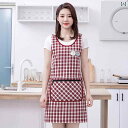 エプロン キッチン 家庭の キッチン 調理用の ウエスト コート 厚手 コットン エプロン 韓国 女性用 ファッション チェック 柄 二 重層 防汚 サスペン...