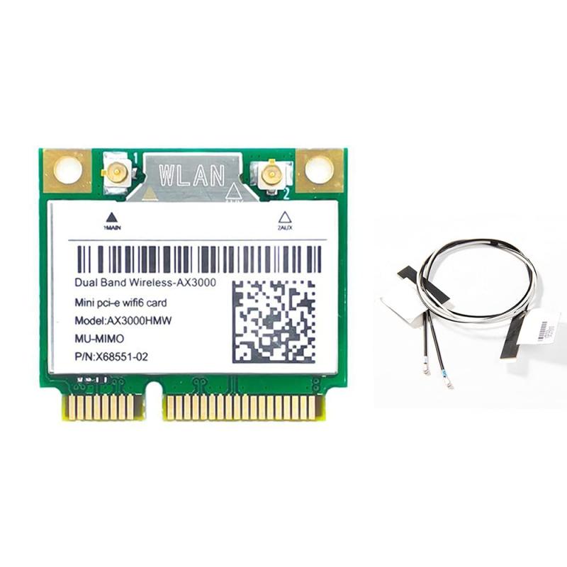 Wi-Fi 6 AX3000HMW 3000Mbps Bluetooth5.2ハーフミニPCI-EネットワークWlan WIFIカード ワイヤレス802.11ax / acデュアルバンド2.4Ghz / 5GアダプターMU-MIMO OFDMA Windows 10(64ビット)アダプター用