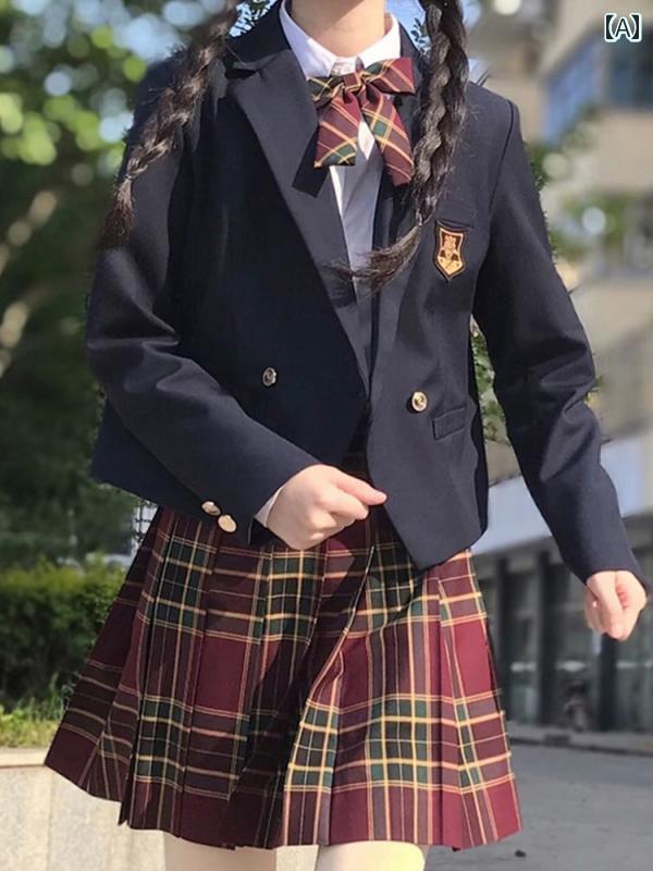 レディース 制服 スーツ JK 制服 スーツ チェック 柄 スカート フル セット 秋冬 学生 カレッジ スタイル 学校 用品 ジャケット 女性