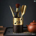 ティーセット 茶道具 茶器 黒檀の 真鍮製 茶道 6 紳士 セット 茶器 茶 道具 アクセサリー クリップ 茶さじ ナイフ ポット ペン 淹れ