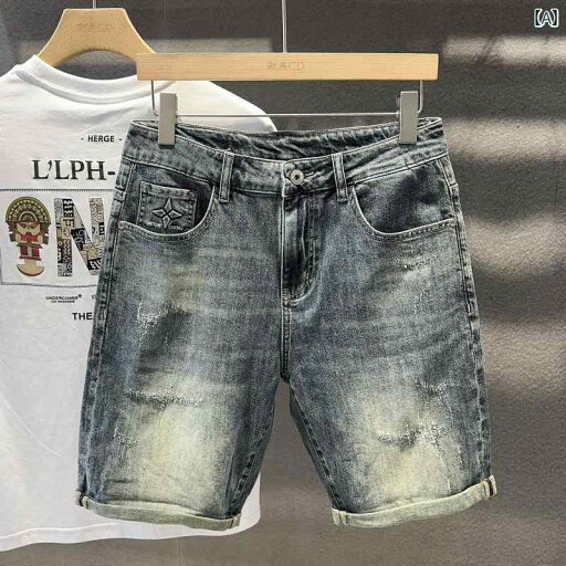 デニム ショートパンツ メンズ レトロ ブルー デニムショートパンツ メンズ 手 傷 スリム ストレッチ ハーフ レングス 5点 パンツ 夏 薄手 デニム ショートパンツ メンズ レトロ ブルー デニムショートパンツ メンズ 手 傷 スリム ストレッチ ハーフ レングス 5点 パンツ 夏 薄手