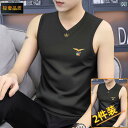 ノースリーブ タンクトップ メンズ 2025夏 メンズ Vネック ワイド ショルダー ベスト ノースリーブ Tシャツ スポーツフィットネス ランニング ウエスト...