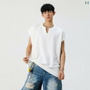 ノースリーブ タンクトップ メンズ V 37 アメリカン ウエスト コート ベスト ボーイズ 夏の Tシャツ ゆったり カジュアル テクスチャ Vネックノースリ...