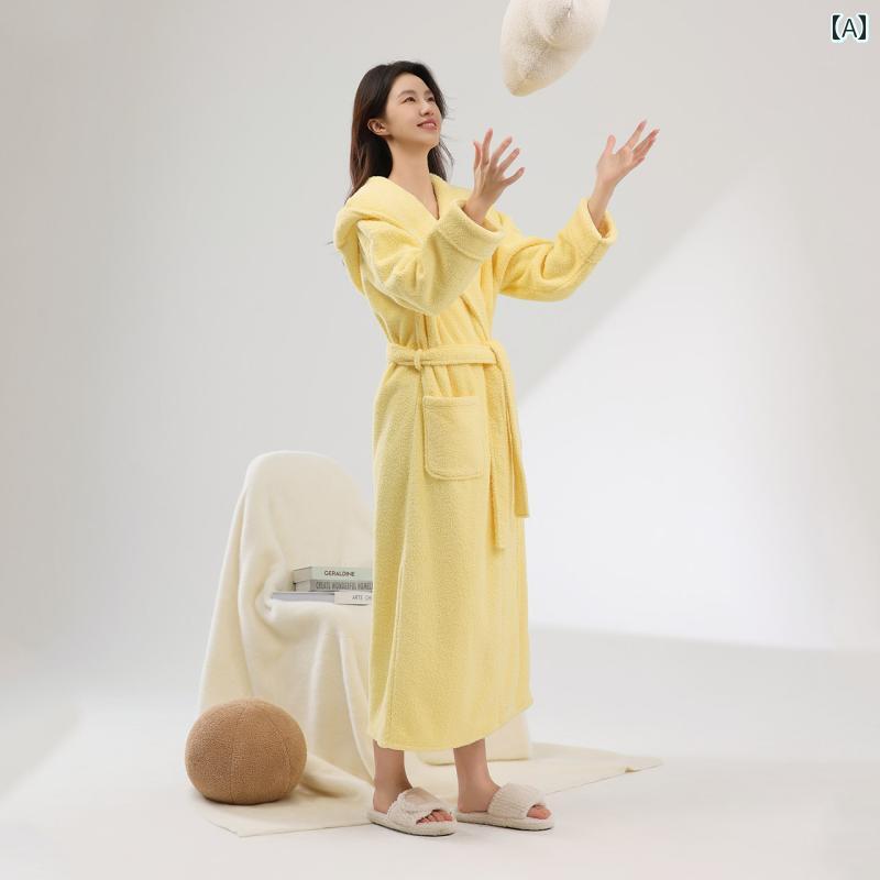 楽天ビズクルショップバスローブ　レディース 女性用 ハーフ エッジ ベルベット ナイトガウン 2025 秋冬 スタイル 裏起毛 コーラル フリース パジャマ 厚手 ロング フード付き バスローブ ホームウェア