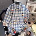半袖シャツ メンズ 花柄 特大 サイズ 300 斤 アメリカン レトロ 刺繍 半袖 シャツ 男女兼用 夏 ゆったり カジュアル チェック 柄 トップス 2