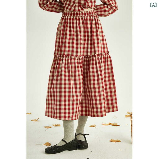 チェック柄 かわいいスカート レディース TERZA RIMA 24 AW フレンチ アート レトロ レッド高 密度 コットン 糸 染め チェック 柄 スカート ティアードスカート レディース チェック柄 かわいいスカート レディース TERZA RIMA 24 AW フレンチ アート レトロ レッド高 密度 コットン 糸 染め チェック 柄 スカート ティアードスカート レディース