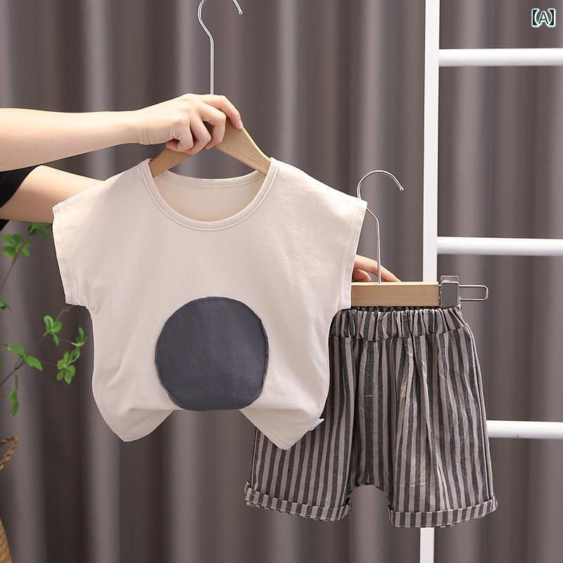 ベビー服 半袖 セット ベビー 服 夏 薄手 スプリット 綿 ノースリーブ ベスト ショーツ スーツ 1歳半 男の子 夏服