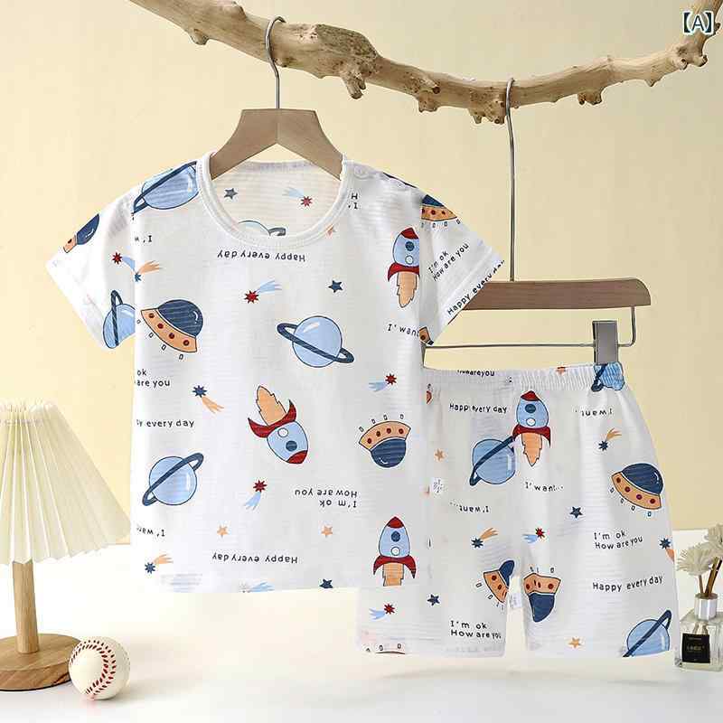 ベビー服 半袖 セット ベビー 半袖 綿 A型 ショーツ スーツ 男の子と 女の子 子供用 Tシャツ 夏 パジャマ 薄型