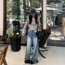 五千五百円のWulingブランドの秋用水洗いストレートジーンズ。女性にぴったりで.ゆるくて快適ワイドパンツ。裾が広がったのパンツ。