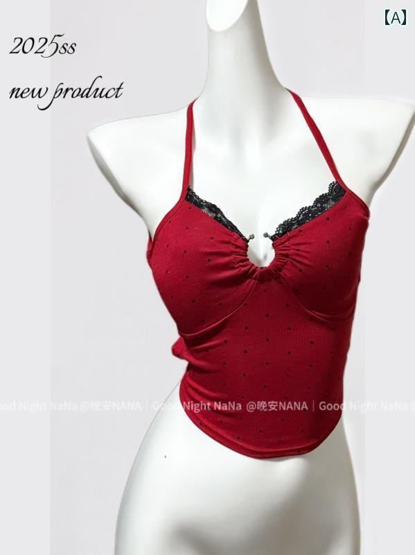 レディース トップス ホルターネック レディース トップス ホルターネック お やすみ ナナ バリ ガール · バックレス レース 水玉 レッド ホルター ホット デニムショーツ